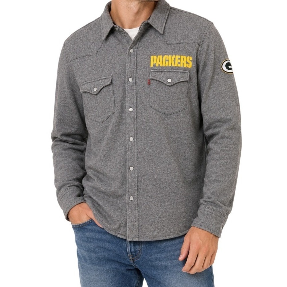 Levis Heather Gray NFL Green Bay Packers Western Snap Shirt Men's XXL